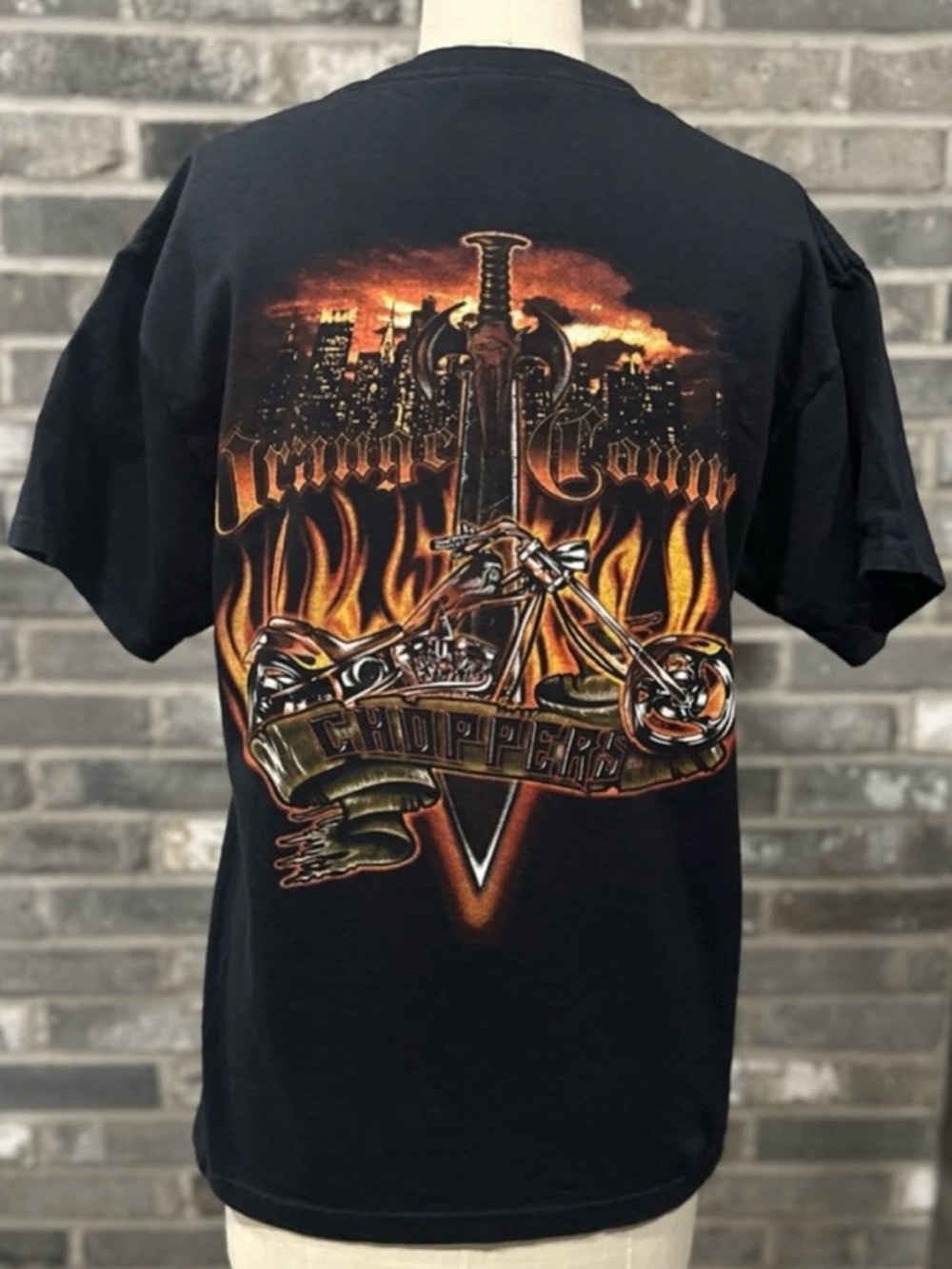 Y2K Orange County Choppers OCC Double Sided Flame Sword Tee M